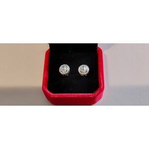 Elegant New Round Cut Halo Design Sim Diamond Stud Earrings~925 Sterling Silver